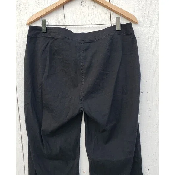 $228 Eileen Fisher Black LINEN Blend Straight Trouser Pants W/ Tab Petite Sz 12P